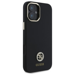 Guess Silicone Logo Strass 4G dėklas iPhone 16 - juodas