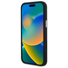 Guess Silicone Logo Strass 4G dėklas iPhone 16 - juodas
