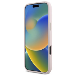 Guess Silicone Script Metal Logo & Frame dėklas iPhone 16 - rožinis