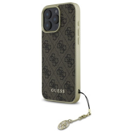 Guess 4G Charms Collection dėklas, skirtas iPhone 16 Pro Max - rudas