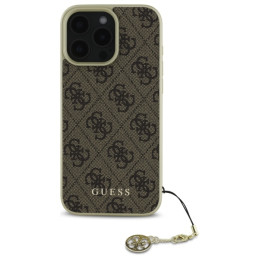Guess 4G Charms Collection dėklas, skirtas iPhone 16 Pro Max - rudas