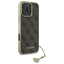 Guess 4G Charms Collection dėklas, skirtas iPhone 16 Pro Max - rudas