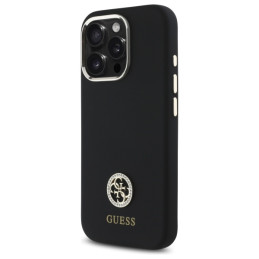 Guess Silicone Logo Strass 4G dėklas, skirtas iPhone 16 Pro Max - juodas
