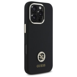 Guess Silicone Logo Strass 4G dėklas, skirtas iPhone 16 Pro Max - juodas