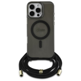 Guess Crossbody Cord Script MagSafe dėklas iPhone 16 Pro - juodas