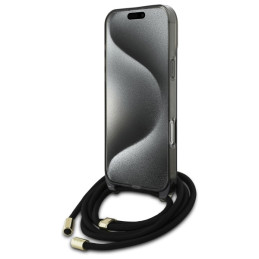 Guess Crossbody Cord Script MagSafe dėklas iPhone 16 Pro - juodas