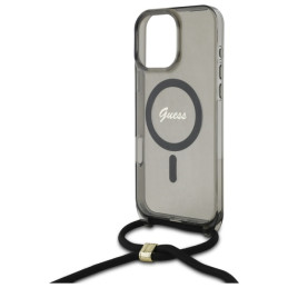 Guess Crossbody Cord Script MagSafe dėklas iPhone 16 Pro - juodas