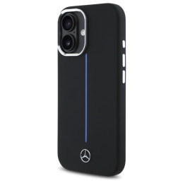 Mercedes Silicone Blue Stripe MagSafe dėklas iPhone 16 - juodas