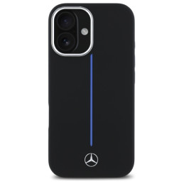 Mercedes Silicone Blue Stripe MagSafe dėklas iPhone 16 - juodas
