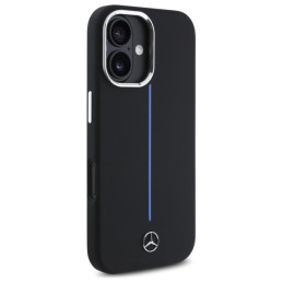 Mercedes Silicone Blue Stripe MagSafe dėklas iPhone 16 - juodas