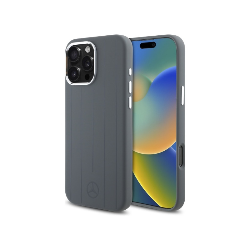 Mercedes Silicone Vertical Tonal Stripes MagSafe dėklas iPhone 16 Pro Max - pilkas