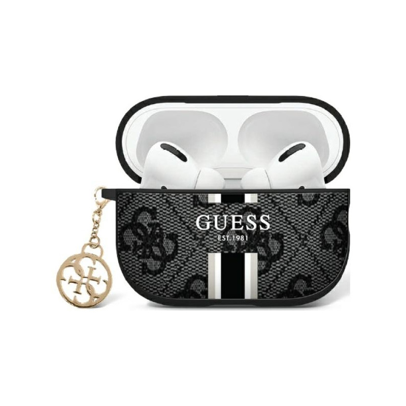 Guess GUA2P4RPSK AirPods 1/ 2 dangtelis juodas/ juodas 4G spausdintų juostelių žavesys