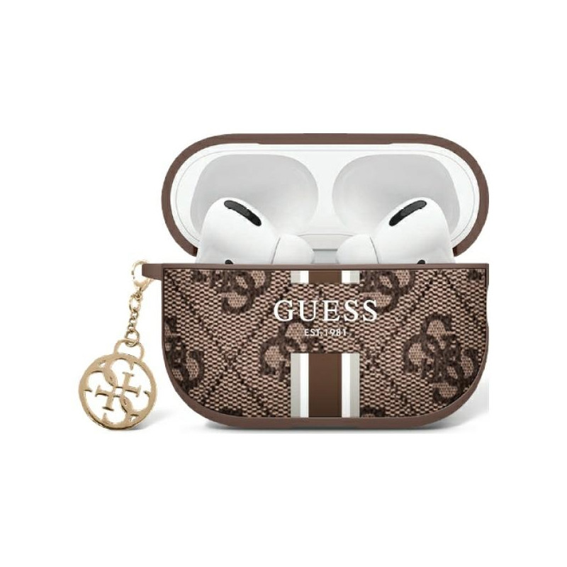 Guess GUAP2P4RPSW AirPods Pro 2 (2022/ 2023) dangtelis rudas/ rudas 4G Printed Stripes Charm