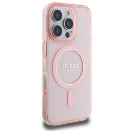 Guess GUHMP16LHFGEREP iPhone 16 Pro 6,3" rožinis/ rožinis kietas dėklas IML Glitter Circle MagSafe
