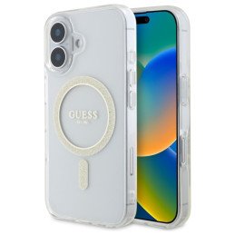 Guess GUHMP16MHFGERET iPhone 16 Plus 6,7" permatomas kietas dėklas IML Glitter Circle MagSafe