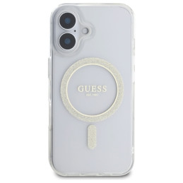 Guess GUHMP16MHFGERET iPhone 16 Plus 6,7" permatomas kietas dėklas IML Glitter Circle MagSafe