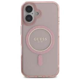 Guess GUHMP16SHFGEREP iPhone 16 6,1" rožinis/ rožinis kietas dėklas IML Glitter Circle MagSafe