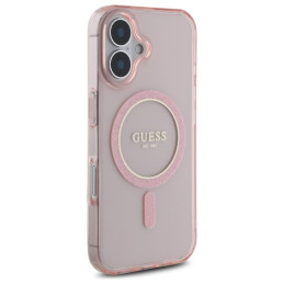 Guess GUHMP16SHFGEREP iPhone 16 6,1" rožinis/ rožinis kietas dėklas IML Glitter Circle MagSafe