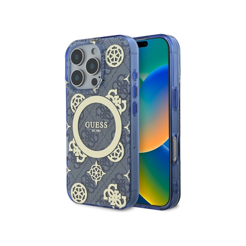 Guess GUHMP16XH4PYEEB iPhone 16 Pro Max 6,9" mėlynas/ mėlynas kietas dėklas IML Peony On 4G Fone MagSafe
