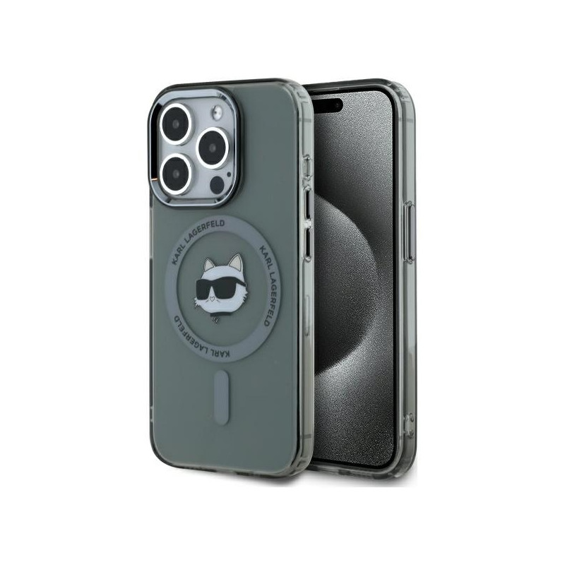 Karl Lagerfeld KLHMP15LHLSCHK iPhone 15 Pro 6.1" juodas/ juodas kietas IML metalo Choupette galvutė MagSafe