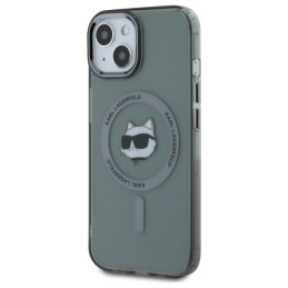 Karlas Lagerfeldas KLHMP15SHLSCHK iPhone 15 6,1 colio juodas/ juodas kietasis dėklas IML metalinė Choupette galvutė MagS...