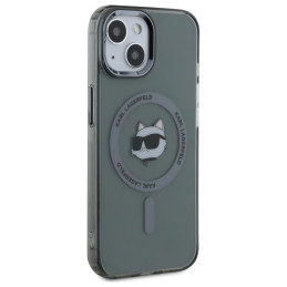 Karlas Lagerfeldas KLHMP15SHLSCHK iPhone 15 6,1 colio juodas/ juodas kietasis dėklas IML metalinė Choupette galvutė MagS...