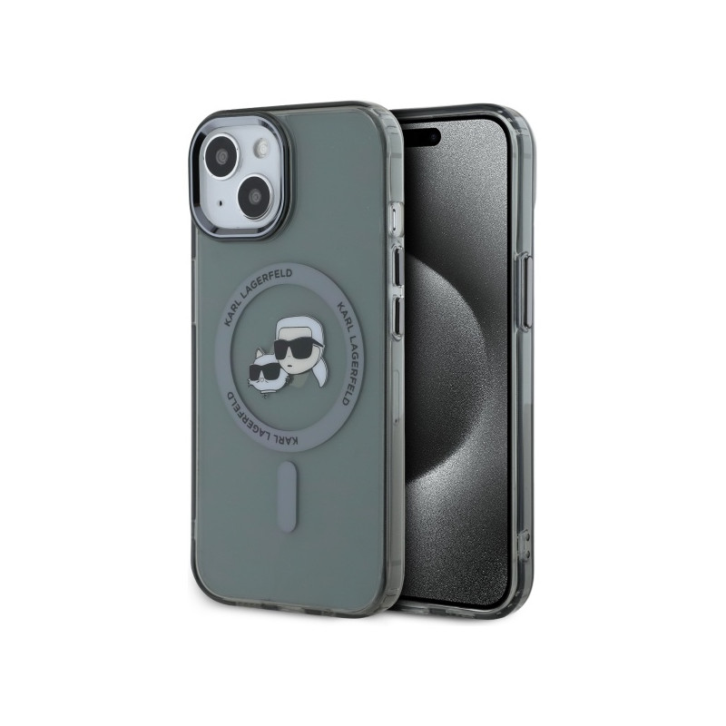 Karl Lagerfeld KLHMP15SHLSKCK iPhone 15 6.1" juodas/ juodas kietas IML metalinis Karl&Choupette galvutė MagSafe