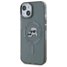 Karl Lagerfeld KLHMP15SHLSKCK iPhone 15 6.1" juodas/ juodas kietas IML metalinis Karl&Choupette galvutė MagSafe