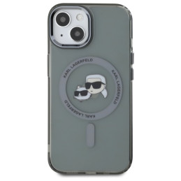 Karl Lagerfeld KLHMP15SHLSKCK iPhone 15 6.1" juodas/ juodas kietas IML metalinis Karl&Choupette galvutė MagSafe