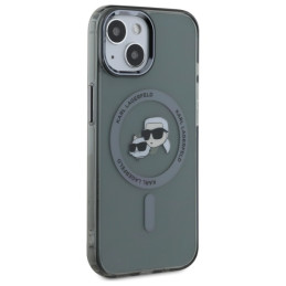 Karl Lagerfeld KLHMP15SHLSKCK iPhone 15 6.1" juodas/ juodas kietas IML metalinis Karl&Choupette galvutė MagSafe