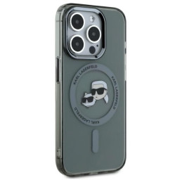 Karl Lagerfeld KLHMP15XHLSKCK iPhone 15 Pro Max 6,7" juodas/ juodas kietas IML metalinis Karl&Choupette galvutė MagSafe