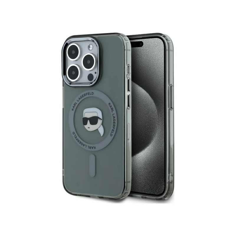 Karl Lagerfeld KLHMP15XHLSKIK iPhone 15 Pro Max 6,7" juodas/ juodas kietasis dėklas IML metalinė Karl Head MagSafe