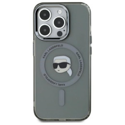 Karl Lagerfeld KLHMP15XHLSKIK iPhone 15 Pro Max 6,7" juodas/ juodas kietasis dėklas IML metalinė Karl Head MagSafe