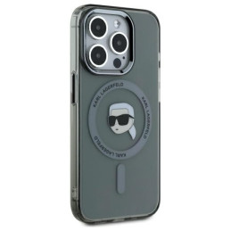 Karl Lagerfeld KLHMP15XHLSKIK iPhone 15 Pro Max 6,7" juodas/ juodas kietasis dėklas IML metalinė Karl Head MagSafe
