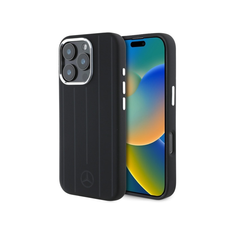 Mercedes MEHMP16L23SUVSK iPhone 16 Pro 6.3" juodas/ juodas kietas dėklas Silikoninės vertikalios toninės juostelės MagSa...