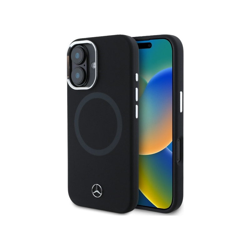 Mercedes MEHMP16S23SUTTK iPhone 16 6,1 colio juodas/ juodas kietas silikoninis tonalinis logotipas MagSafe