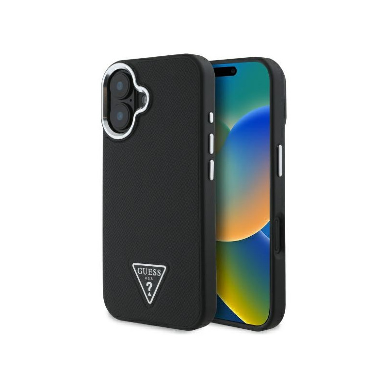 Guess GUHMP16MPGTSPSK iPhone 16 Plus 6,7" juodas/ juodas kietas dėklas grūdėtas trikampis MagSafe