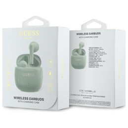 Guess Bluetooth ausinės GUTWSJ14ESGN TWS + prijungimo stotelė žalia/ žalia Atspausdintas klasikinis logotipas
