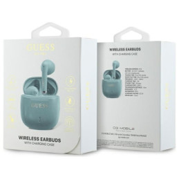 Guess Bluetooth ausinės GUTWSJ14ESGQ TWS + prijungimo stotelė turkio/ turkio spalvos spausdintas klasikinis logotipas