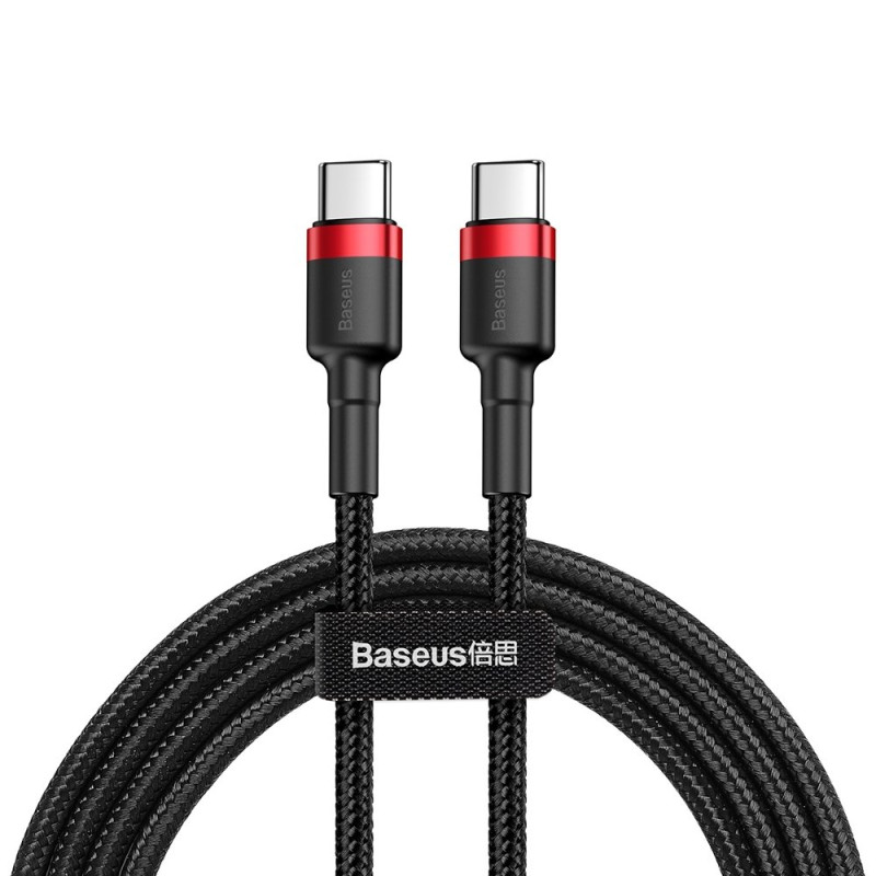 „Baseus CATKLF-H91“ USB-C – USB-C PD QC kabelis 60W 3A 480Mb/ s 2m – juodai raudonas