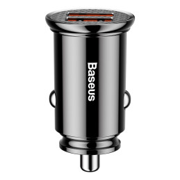 „Baseus“ apvalus išmanusis automobilinis įkroviklis 2x USB QC3.0 greitas įkrovimas 3.0 SCP AFC 30W juodas (CCALL-YD01)