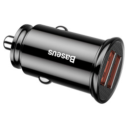 „Baseus“ apvalus išmanusis automobilinis įkroviklis 2x USB QC3.0 greitas įkrovimas 3.0 SCP AFC 30W juodas (CCALL-YD01)