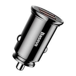 „Baseus“ apvalus išmanusis automobilinis įkroviklis 2x USB QC3.0 greitas įkrovimas 3.0 SCP AFC 30W juodas (CCALL-YD01)