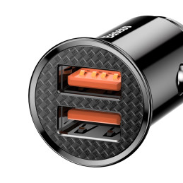 „Baseus“ apvalus išmanusis automobilinis įkroviklis 2x USB QC3.0 greitas įkrovimas 3.0 SCP AFC 30W juodas (CCALL-YD01)