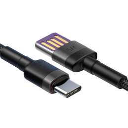 Baseus Cafule laidas USB C tipo „SuperCharge“ 40 W greito įkrovimo 3.0 QC 3.0 1 m pilkas-juodas (CATKLF-PG1)