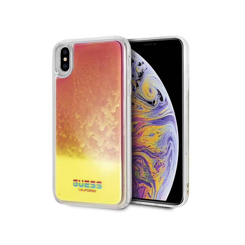 Guess GUHCI65GLCPI iPhone Xs Max rožinis/ rožinis kietas dėklas California, šviečiantis tamsoje.