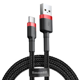 Baseus Cafule kabelis patvarus nailono kabelis USB / USB-C QC3.0 2A 3M juodas-raudonas (CATKLF-U91)