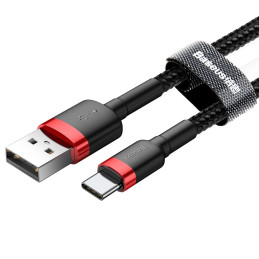 Baseus Cafule kabelis patvarus nailono kabelis USB / USB-C QC3.0 2A 3M juodas-raudonas (CATKLF-U91)