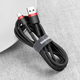 Baseus Cafule kabelis patvarus nailono kabelis USB / USB-C QC3.0 2A 3M juodas-raudonas (CATKLF-U91)