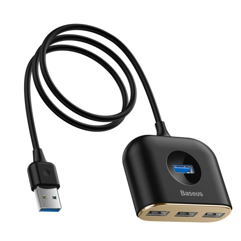 „Baseus Square“ šakotuvas USB-A į 1x USB-A 3.2 Gen 1 / 3x USB 2.0 su 1 m laidu - juodas